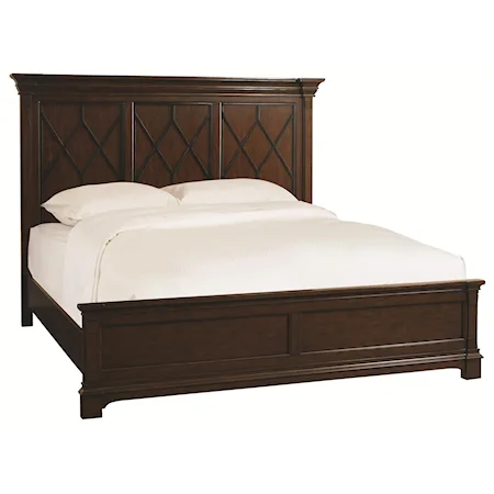 Transitional King Size Panel Bed with Fretwork